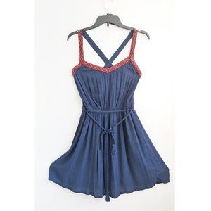 FOREVER 21 WOVEN NAVY BLUE FIT FLARE CHIFFON DRESS